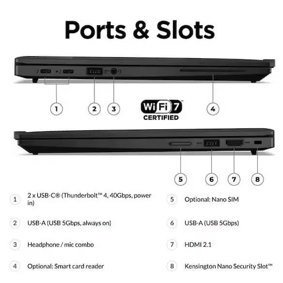 Laptop Lenovo ThinkPad X13 GEN5 U7-155U 16GB 1TBSSD 13.3IN WIN11PRO 3 Yr Warranty, view 3